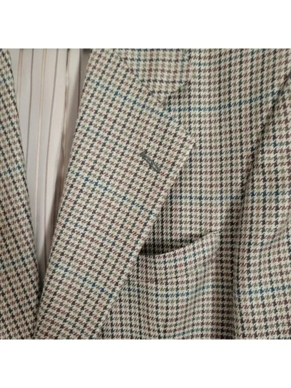 Hunting Horn J. Riggings Sport Coat Jacket Houndstooth Men's 42R Poly Wool Silk